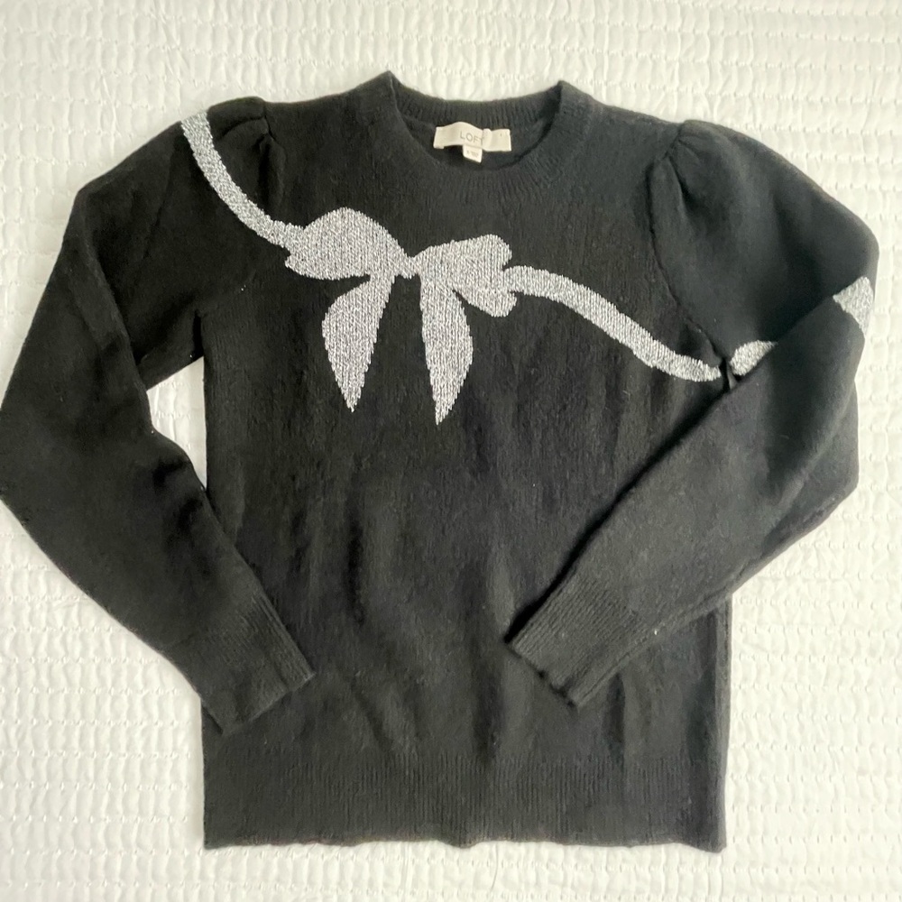 LOFT Black Sweater with Silver Bow Accent